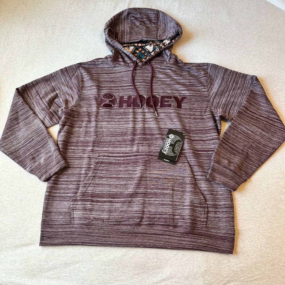 HOOEY Mens Pullover Hoodie Maroon Heather Aztec Lined Hood Size‎ XL